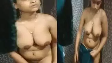 Big boobs Indian sister after bath wearing dress
