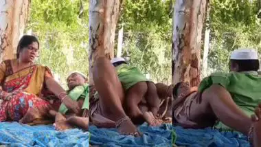 Outdoor sex of a handicapped man with a milf in the jungle